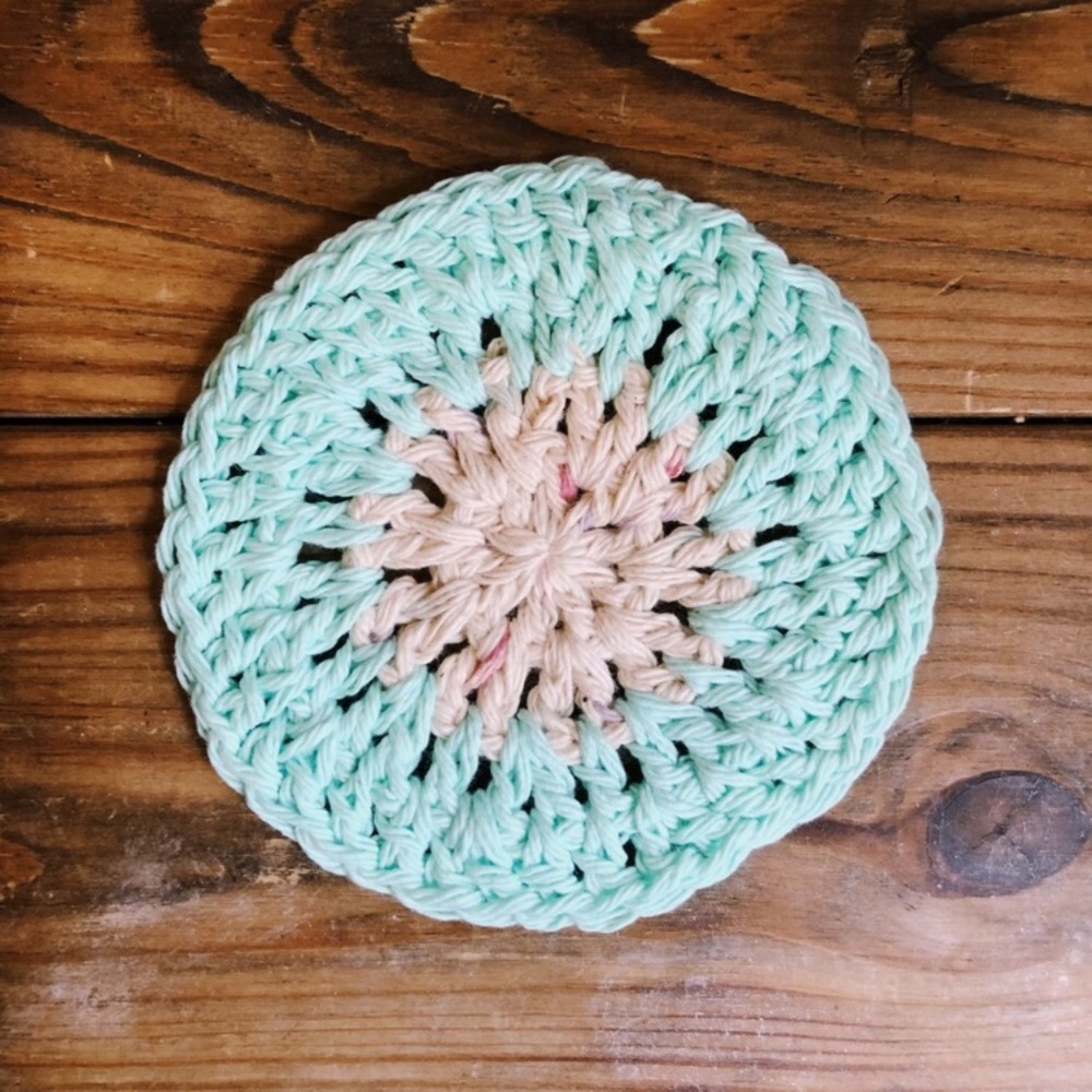 2/$12 Tan and Blue Round Crocheted Drink Coaster!